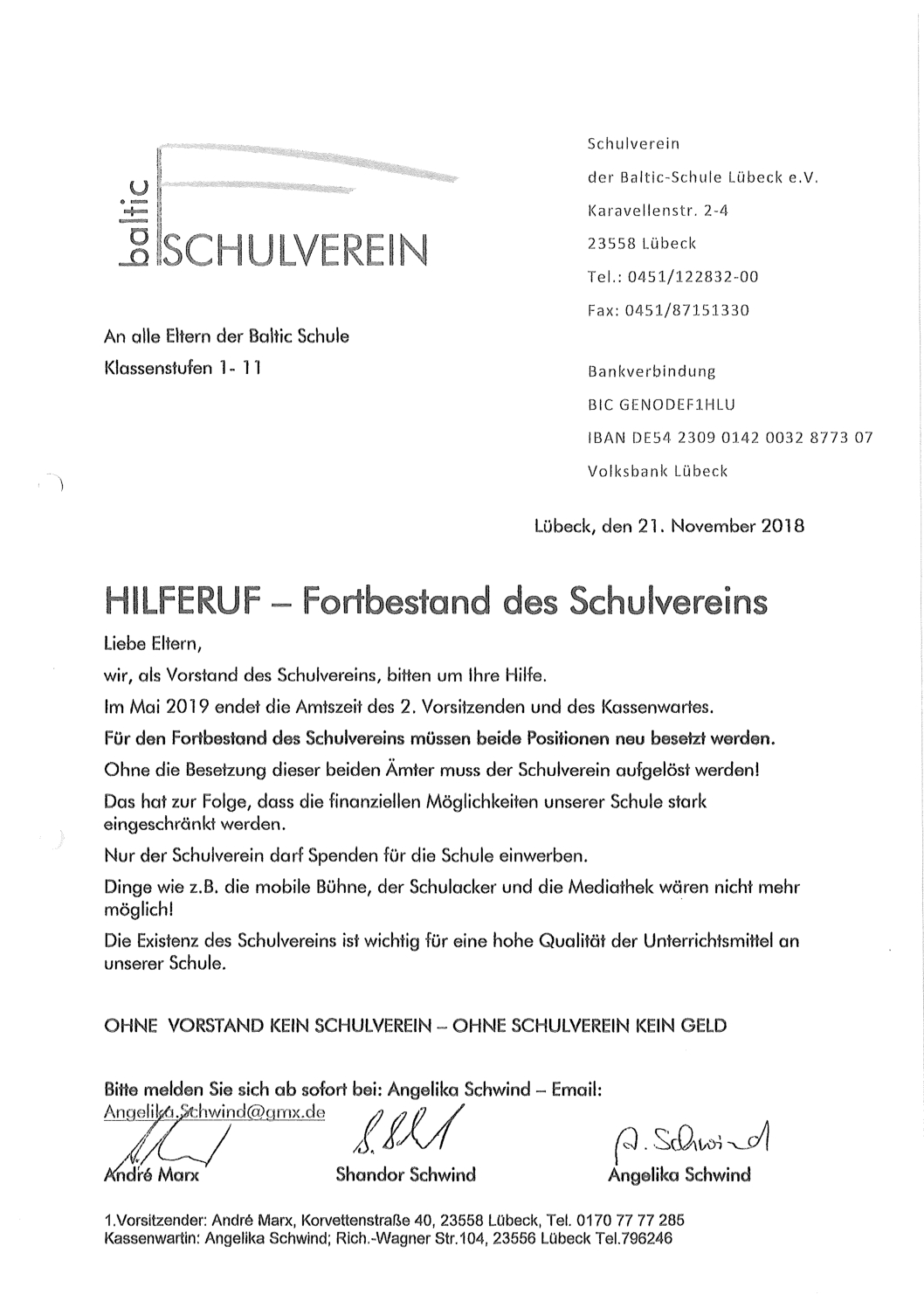 hilferuf des vorstands des schulvereins der baltic-schule